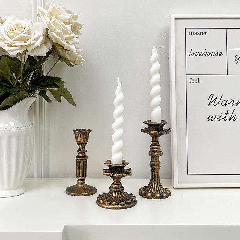 1Pc Resin Classical Gold Candle Holder Decorative Ornament European Retro Nostalgic Display Shooting Props Wedding Decorations