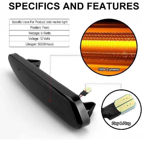 Sequential LED Side Marker Turn Signal Lights Compatible With BMW mini Cooper 2011-2016 R60 Countryman R61 Paceman, Smoked Lens Front Fender