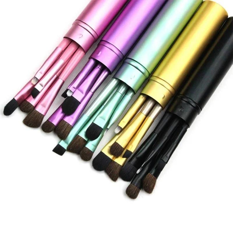 5PCS/Set Makeup Brushes Wood Handle Eye Shadow Brush Mujer Maquillajes Eyebrow Brush Cylindrical Small Pen Beauty Make Up Tool