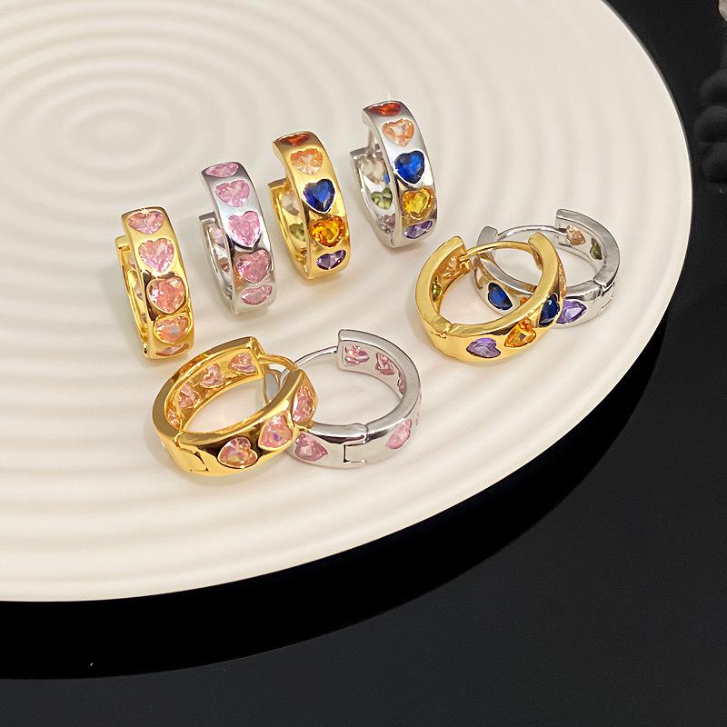 Zircon Heart Hoop Earrings: Japanese & Korean-Inspired Women's Fashion, Elegant Simple Design, Light Luxury Jewelry.