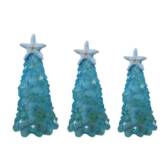 Seaglass Christmas Tree Decoration Blue Green Sea Glass Starfish Shell Ocean-themed Xmas Tree Figurine Holiday Resin Tree Desktop Ornament