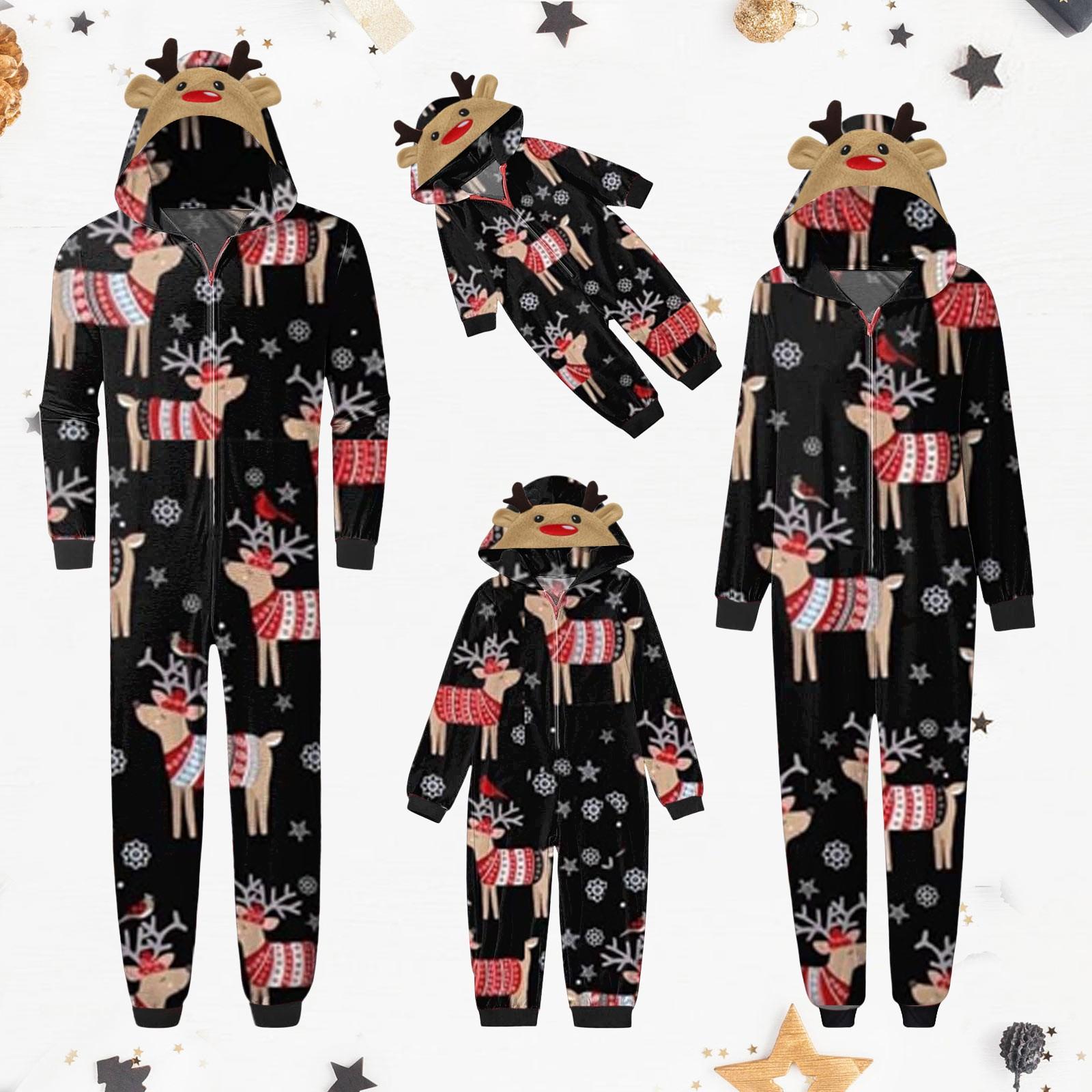 

Рождественский комбинезон с капюшоном, пижамы, домашняя одежда из лося, семейные рождественские комплекты