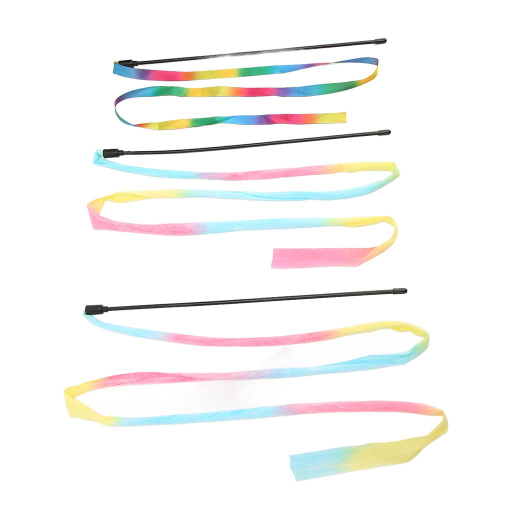 Ribbon Cat Wand Colorful Boredom Relief Funny Interactive Cat String Stick Toy for Kittens 3pcs