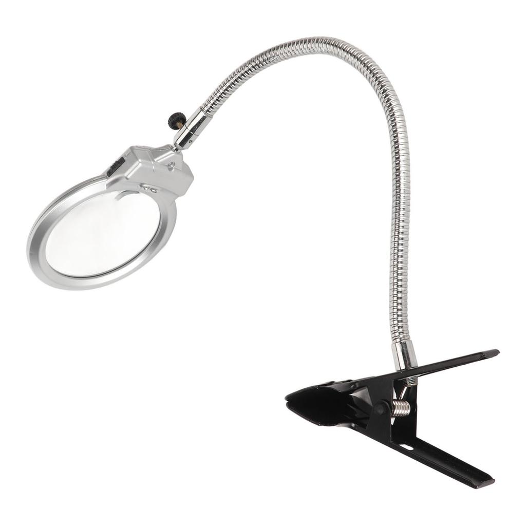 Lupa de Fixação 2X e 6X Lente Dupla Mangueira Flexível 2 LEDs Lupa de Clip com Luz