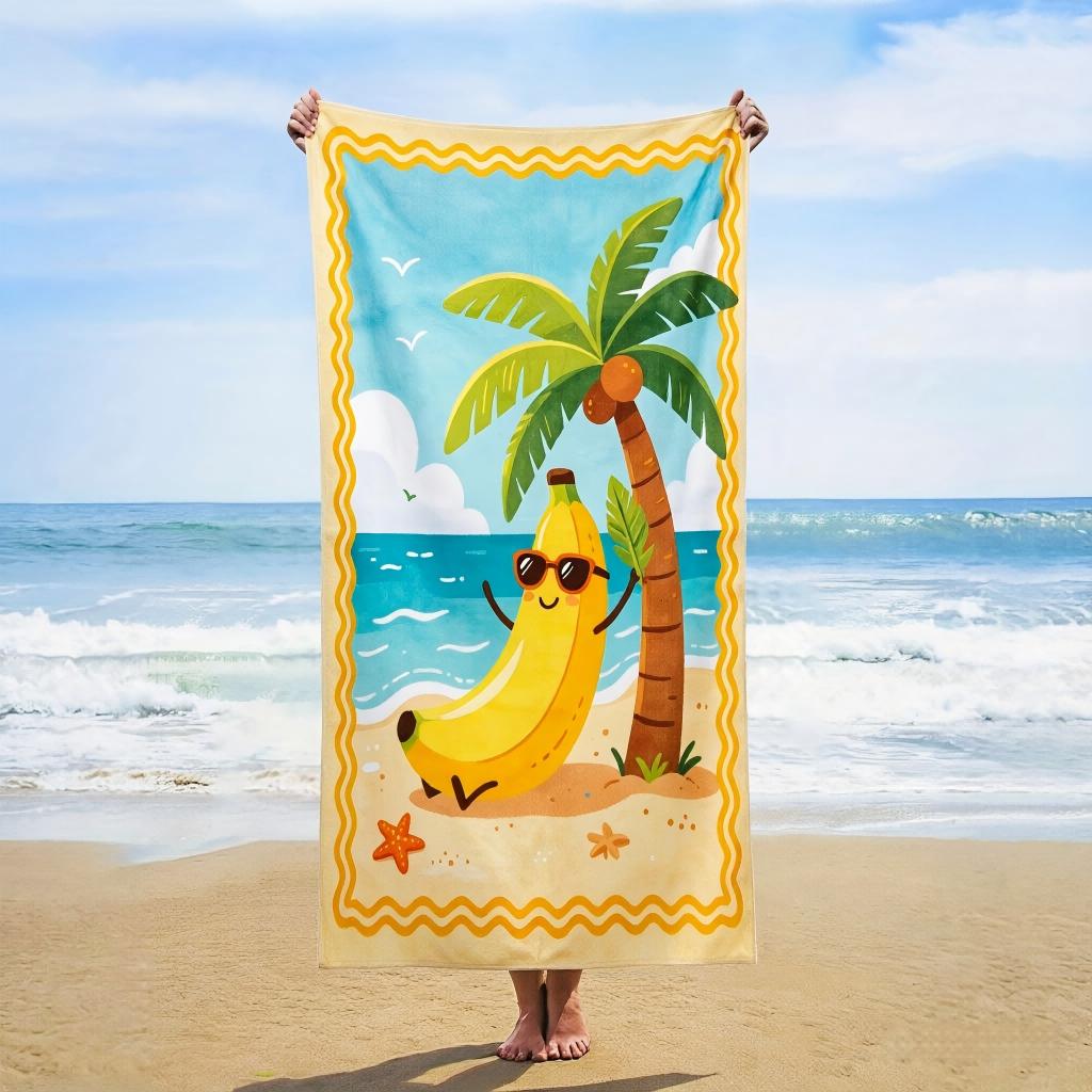 1Pc Banana Coconut Tree Print Tropical Beach Towel Soft Quick Dry Towel Perfect for Summer Travel Pool Party Outdoor Holiday Dai