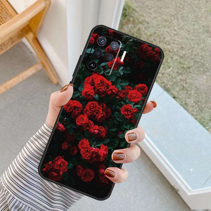 Bright Red Roses Flowers Case For Oppo A94 A74 A54 A80 A60 A40 A18 A38 A58 A78 A98 A96 A76 A16 A15 A17 A57 A77 A5 Pro