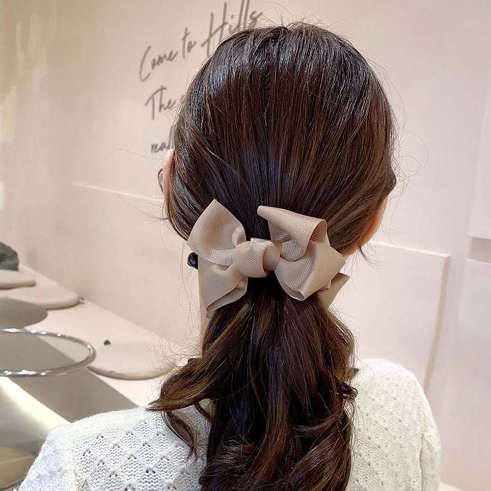Fabric Bow Solid Color Temperament Korean Style Vertical Clip Banana Clip Women Hair Clip Headwear