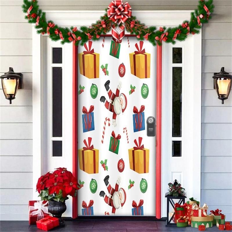 Christmas Party Background Decors Durable Polyester Door Hanging Tapestry Easy Mount