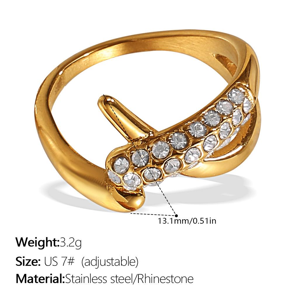 Three-layer Ring with Rhinestones, Stainless Steel Fashion Simple Design, Gold-plated Stainless Steel Ring for Women