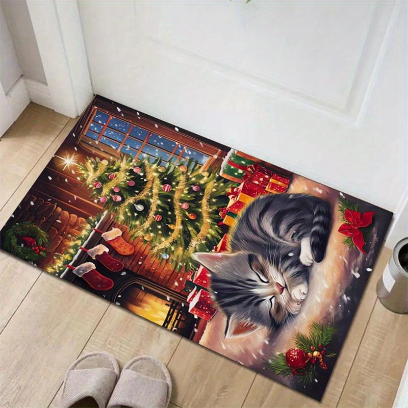 Christmas Cat Dream Pattern Area Rug Non Slip Washable Mat For Living Room Bedroom Pet Lover Home Decor
