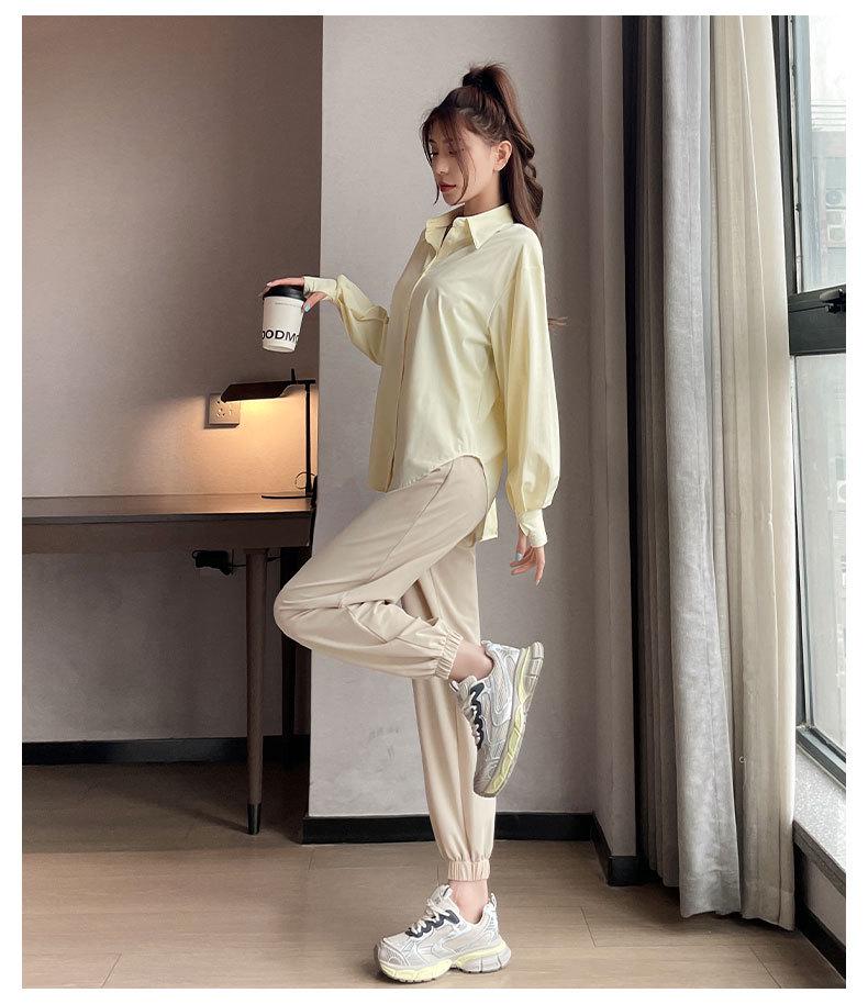 Women's Summer 2024 Ice Silk Sun Protection Set: Loose Shirt & Quick-Dry Pants.