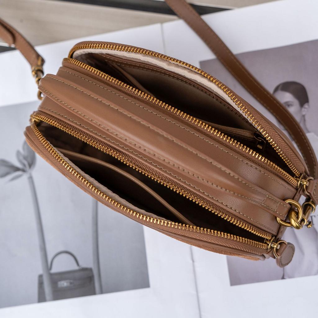 Women's Genuine Leather Small Crossbody Bag - Square Matte Leather Phe Bag, Girl's Fashi Lightweight Shoulder Bag