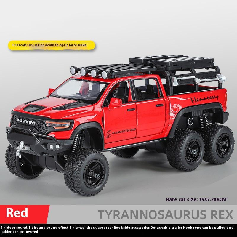 Boxed 1/32 Dodge Tyrannosaurus Rex 6X6 Pickup Truck Model, Alloy Die Cast Children's Off-Road Vehicle Toy Boy Gift