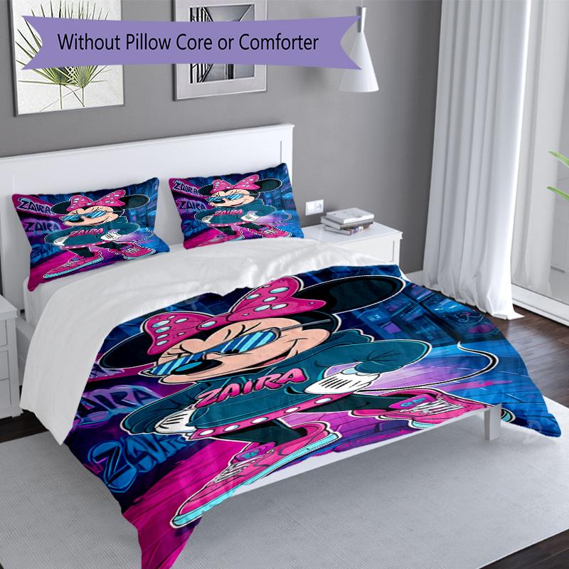 Minnie Mouse Party Decorations 3‑Piece Bedding Set,Soft Breathable Duvet Cover with 12 Pillowcases,Multi‑Scene for Bedroom Dorm,Perfect Holiday Birthd