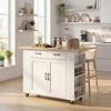 Isola Cucina con Stazione di Ricarica, Carrello da Cucina su Ruote con Piano di Lavoro Pieghevole, 2 Cassetti, Bianco