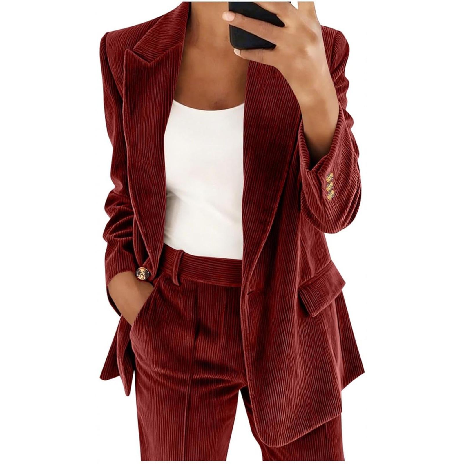 

Corduroy Blazers For Women Long Sleeve Casual Business Suit Jackets Lapel Dressy Sports Coat With Pockets M