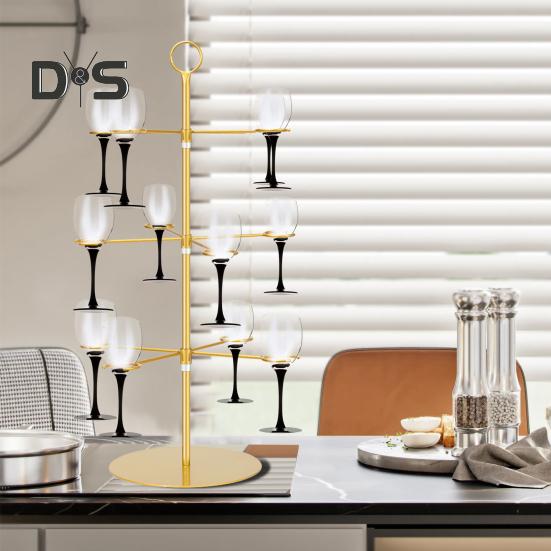 Supporto Metallo Torre Champagne 3 Ripiani Porta Calici da Vino per Feste Contiene 12 Bicchieri Design Stabile Previene Fuoriuscite Supporto Albero Cocktail per