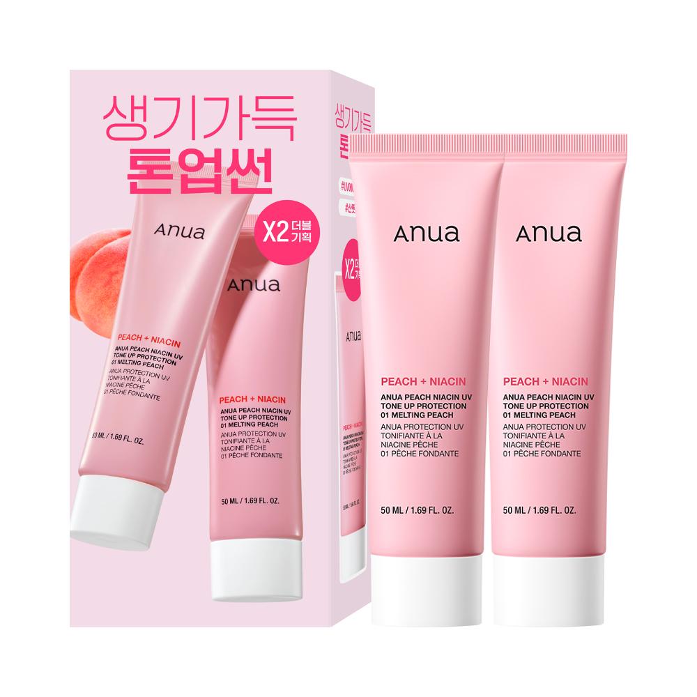 [UV Aging Care] ANUA Peach Niacin UV Tone-Up Protection Double Set 50ml × 2 – Brightening Sunscreen Base