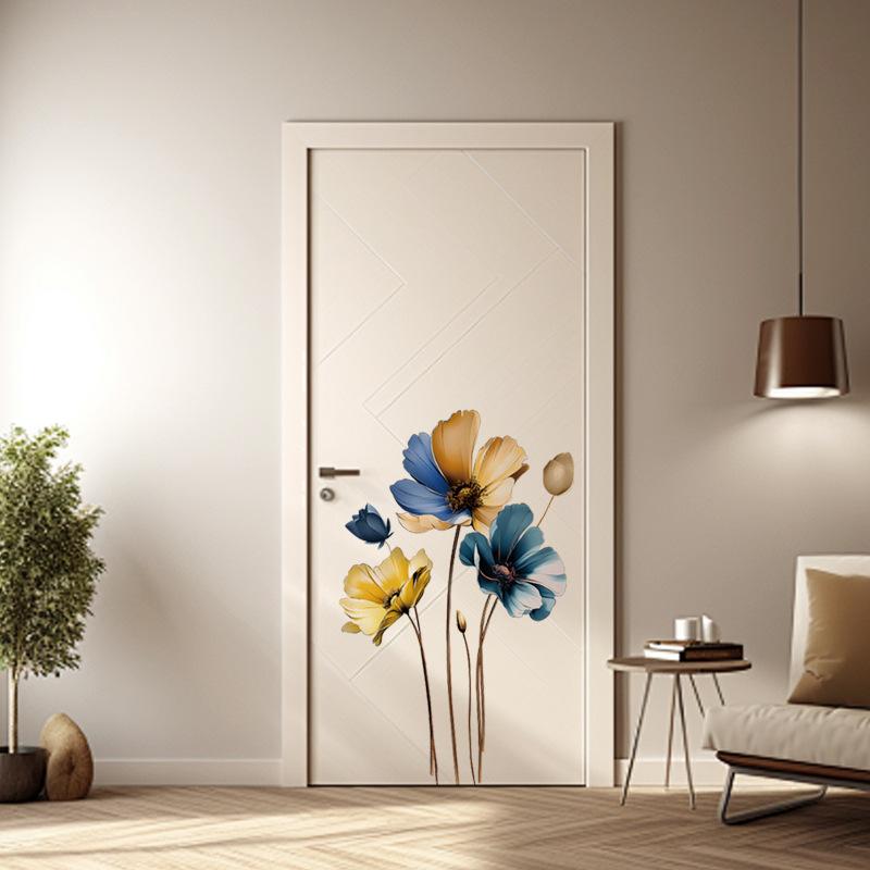 Golden Blue 3d Flower Wall Sticker Living Room Bedroom Background Sofa TV Wall Decoration Self-adhesive Vinyl Decals