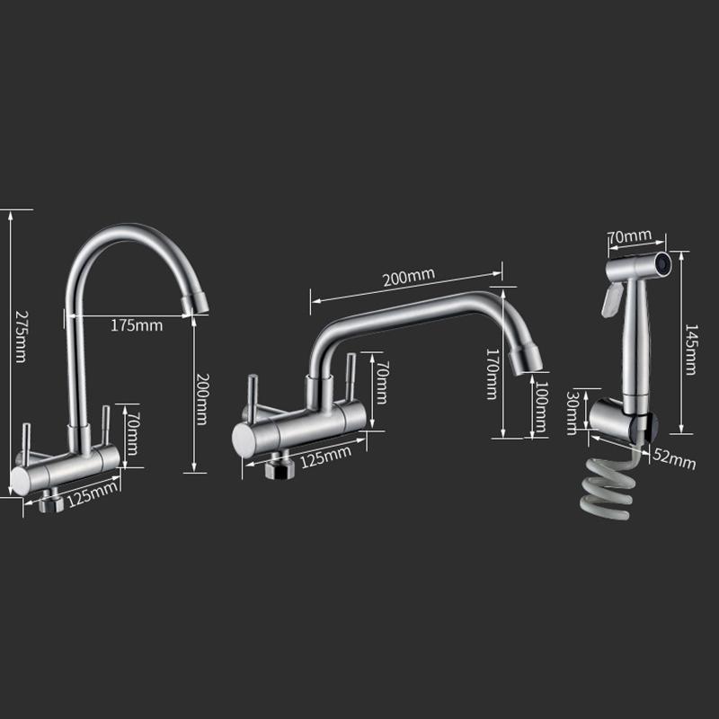 Kitchen Faucet 304 Stainless Steel Wall Mounted Horizontal Single Cold Faucet Double Control Faucet