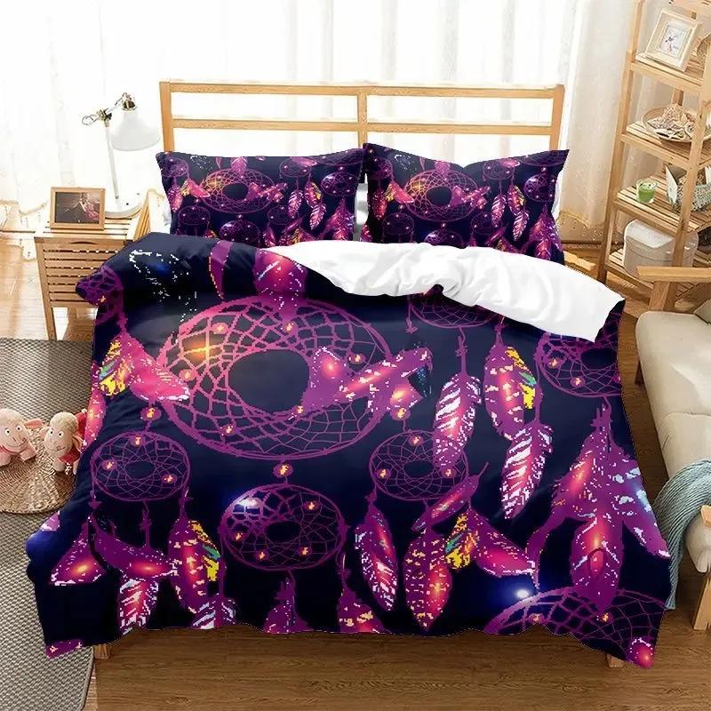 Dreamcatcher Duvet Cover Set Boho Mandala Bedding Set For Girls Adults Purple Dream Catcher Comforter Cover Soft Polyester