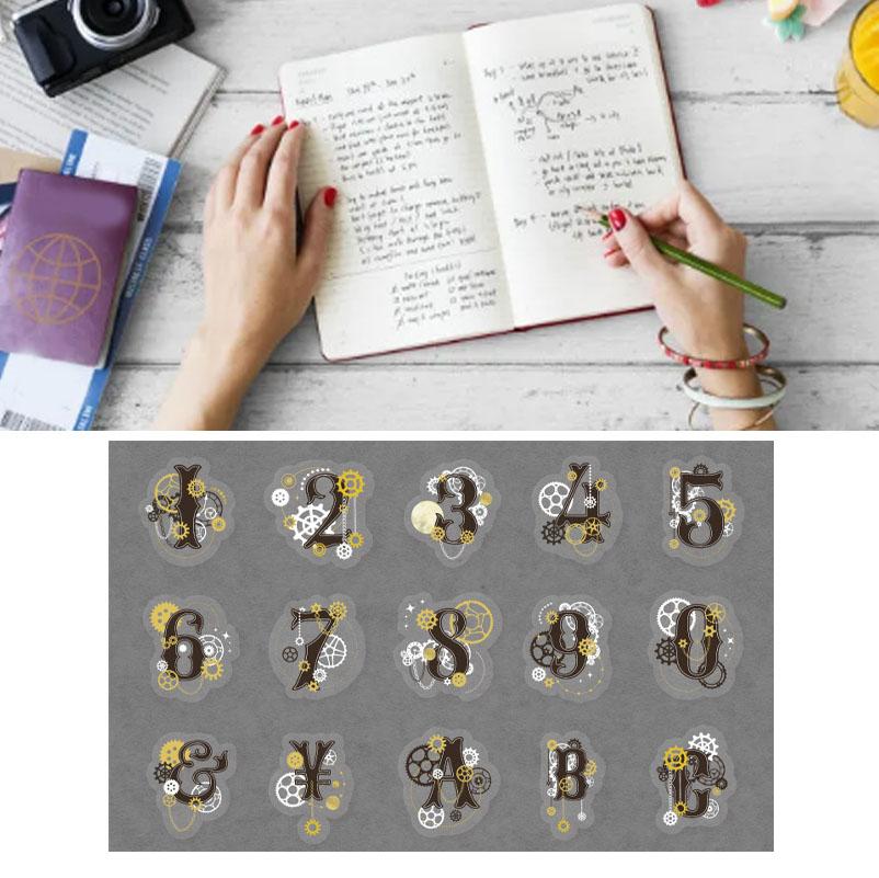 30 Pcs PET Laser Gold Theme Stickers Handbook Theme Stickers DIY Scrapbook Material Decoration Stickers Numbers
