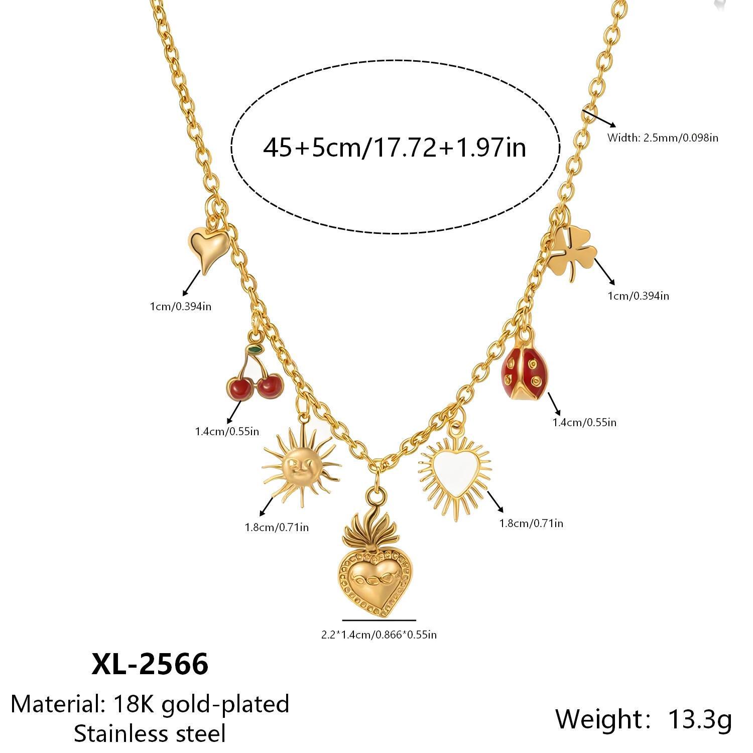 18k Gold Plated European Style Cherry Bee Heart Sun Pendant Necklace 18K Plated золотой