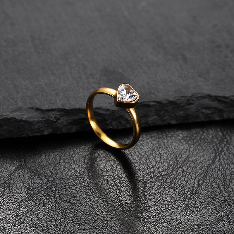 Heart Zircon Stainless Steel Gold Color Ring Women Luxury Minimalist Trendy Rings Zircon Wedding Band Gift Wholesale