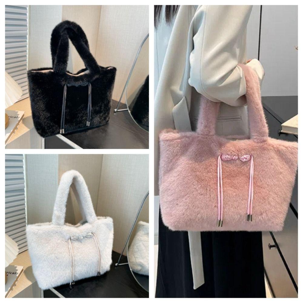 Versatile Plush Handbag Chinese Style Soft Shoulder Bag Trendy Hasp Bow Velvet Tote Bag  Shopping