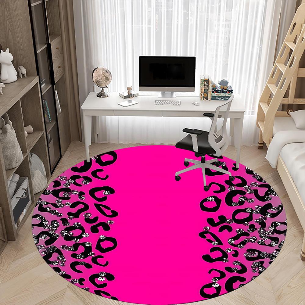 1pc Leopard Print Pink Office Round Rug, Non-slip, Soft and Durable Office Rug for Interior Decoration, Perfect for Office, Beautiful Decoration yy260