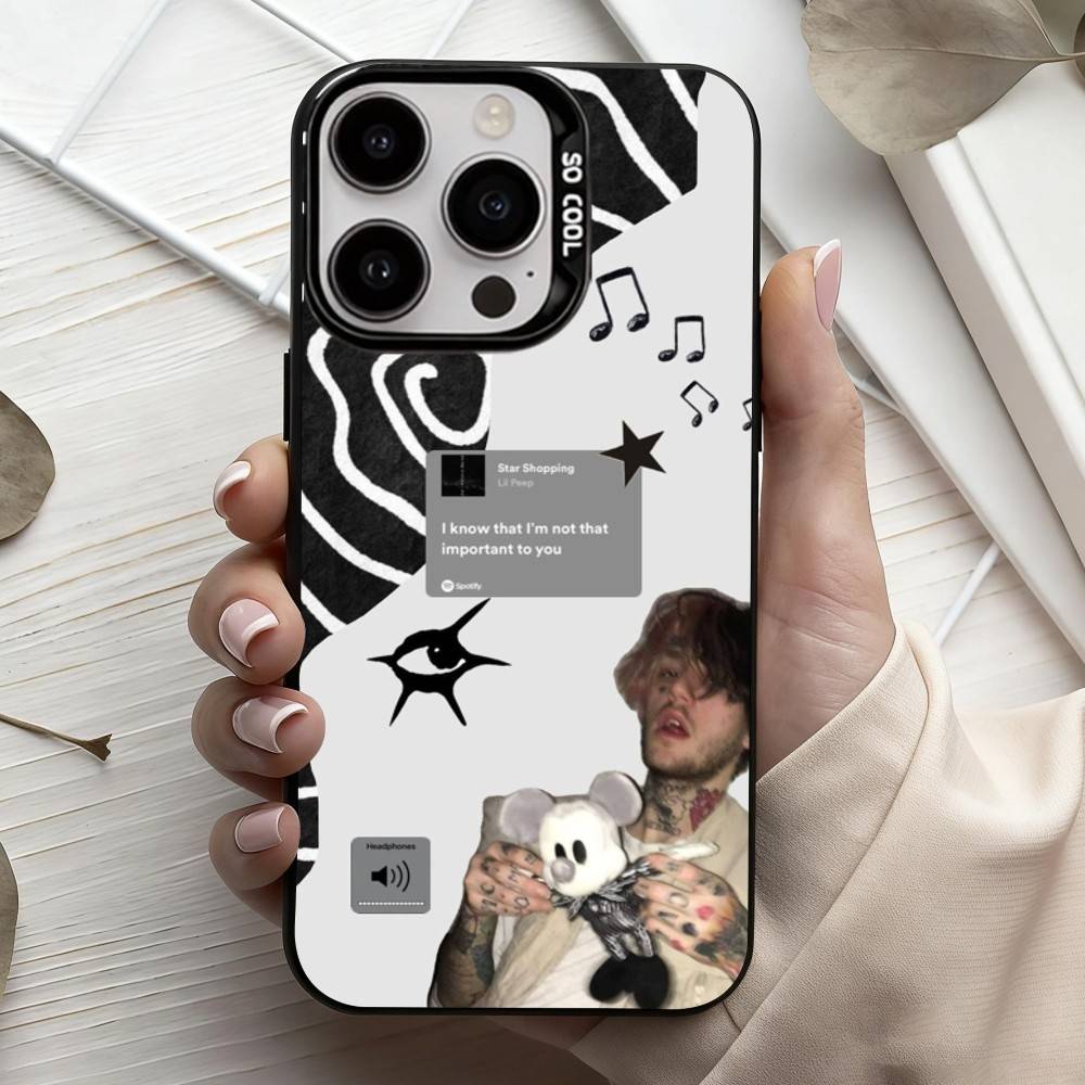 S-Star Shopping Lil Peep Handyhülle für iPhone 17, 16, 15, 14, 13, 12, 11 Plus, Pro Max Schwarze Candy Silberbeschichtete Hülle