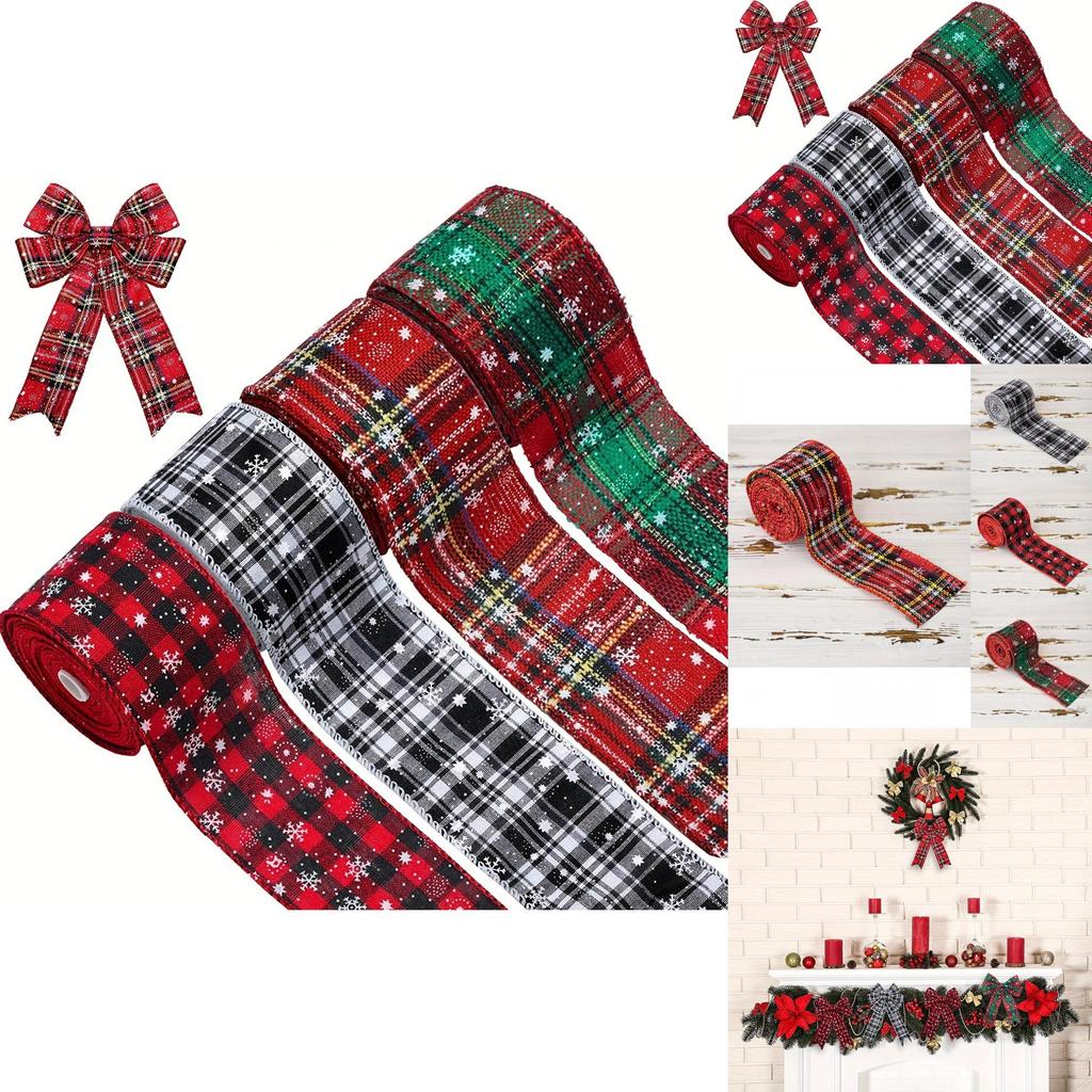 Colorful Christmas Plaid Ribbon Set For Diy Gift Wrapping And Bow Decor