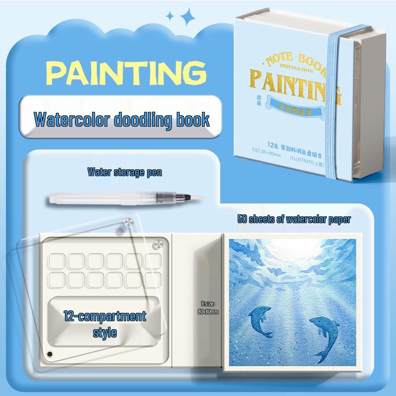 Moyu Watercolor & Acrylic Travel Sketching Set: Portable Palette, Drawing Board, and Book for Painting and Sketching.