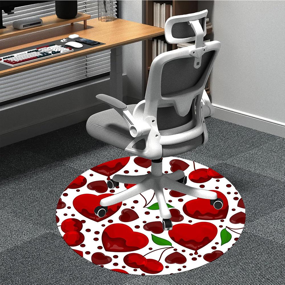 1 Stück Kirschen Herzen Büro Runder Teppich, Rutschfest, Weich und Langlebig, Büroteppich für Innendekoration, Perfekt für Büro, Dekoration yy260204035