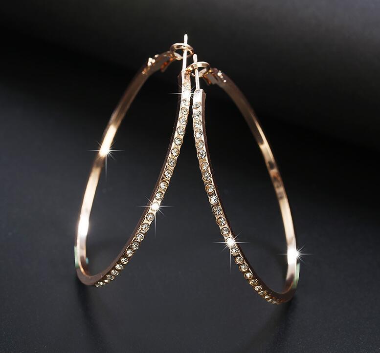 

Exaggerated Personality 7cm Circle Micro Inlay Zircon Large Hoop Earrings for Women Minimalism Fashion Items Party Jewelry Gift золотой