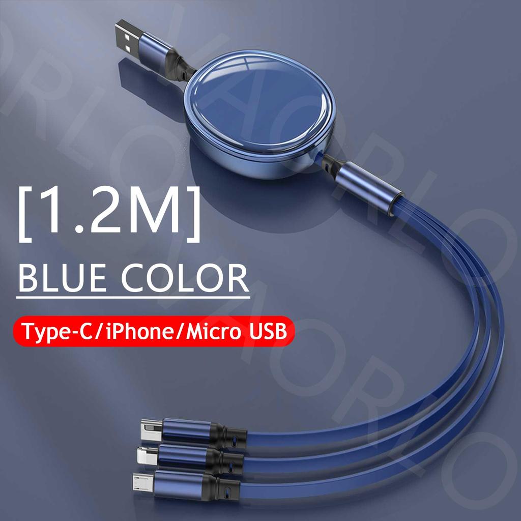 VAORLO 3 IN 1 100W Charging Cable For Micro/Type-C/Lightning Fast Charge Cable Support Data Transmission Super Charge Phone Line