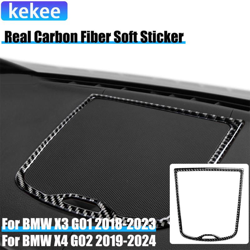 Real Carbon Fiber Car Accessories Dashboard Speaker Decorative Cover Soft Sticker For BMW X3 G01 2018- X4 G02 -2024