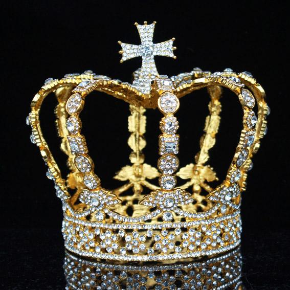 Kryształ Vintage Royal Queen King tiary i korony mężczyźni/kobiety korowód Prom Diadem ozdoby do włosów ślubne akcesoria biżuteria do włosów
