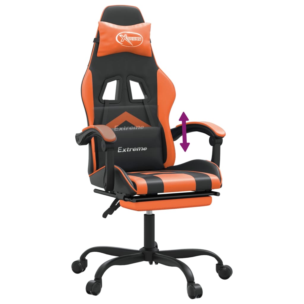 Gaming Chair with Footrest Black and Orange Artificial Leather