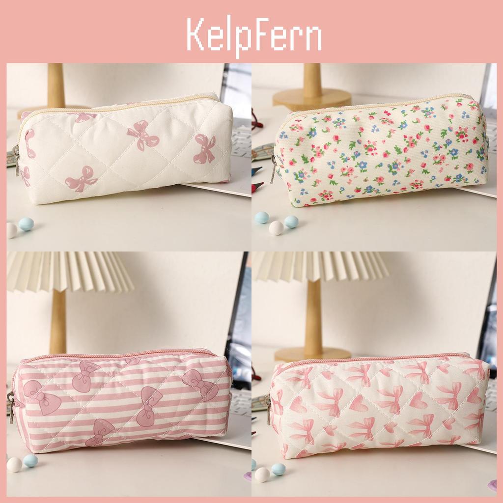 Floral Pattern Student Cosmetic Bag With Heart And Ribbon Design For Girls