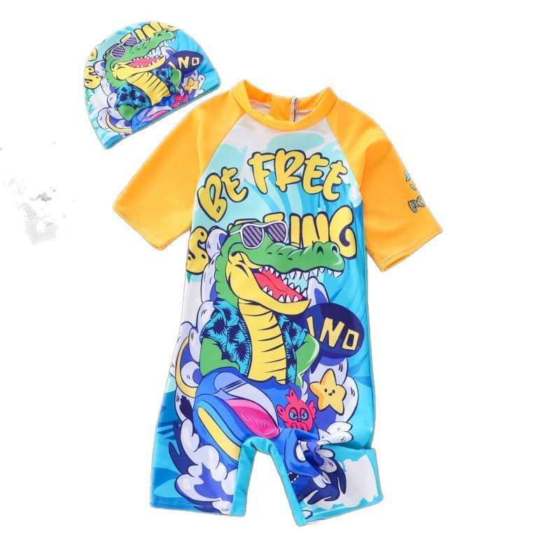UPF50+ Boys' Dinosaur One-Piece Swimsuit for Kids