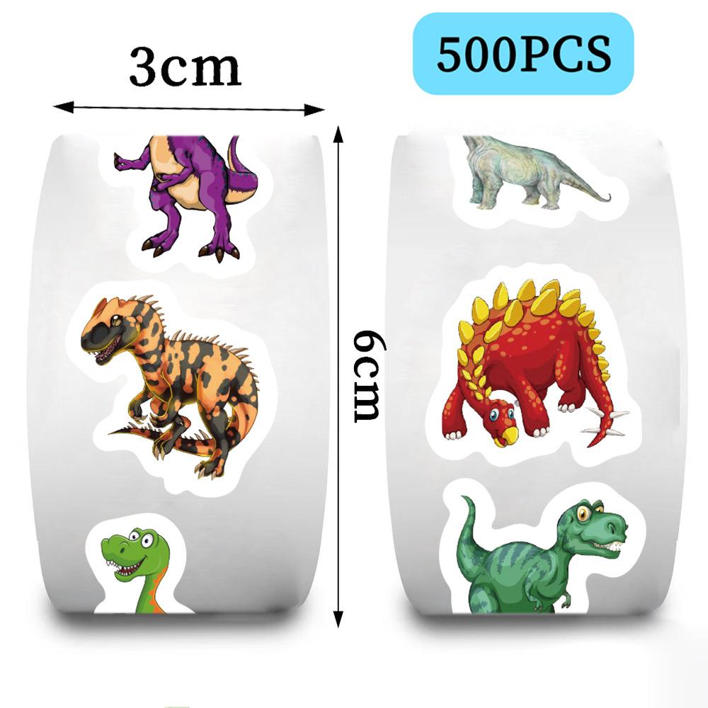 500 Pictures/roll Roll Sticker Tape Cartoon Dinosaur Handbook Material Decorative Envelope Seal Sticker
