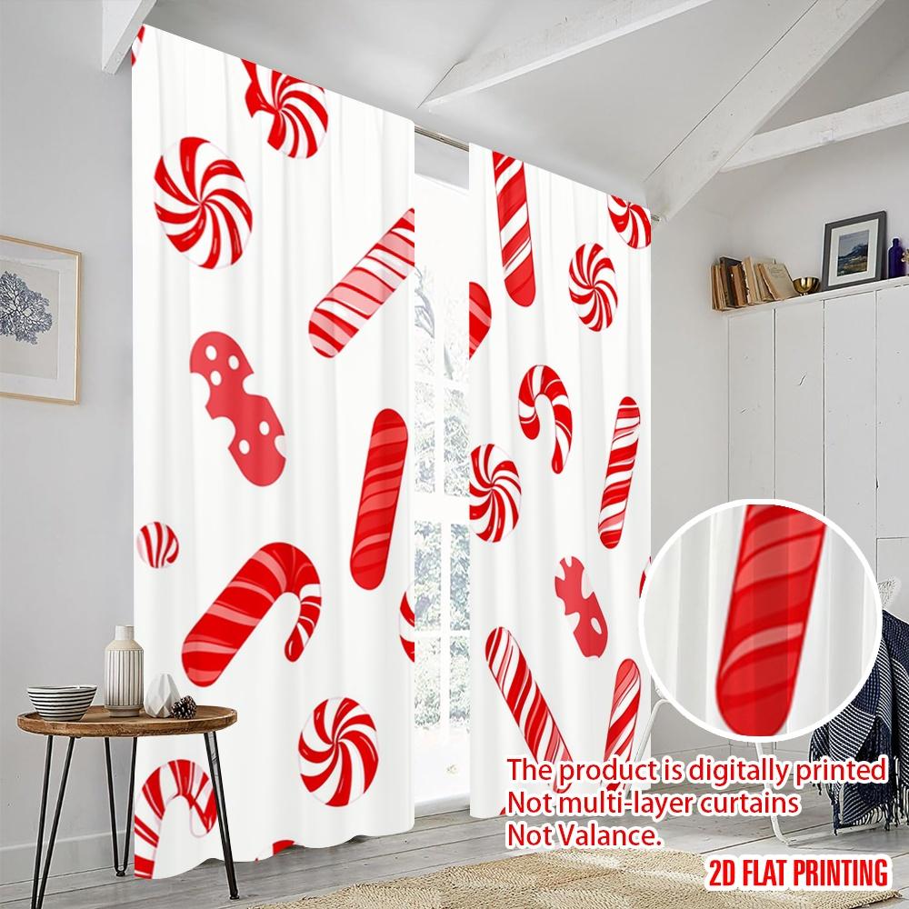 2pcs,2D Plane Printing Curtain Popular Candy Cane Swirl Lollipop Stars (2) Versatile Polyester Fabric (without Rod) Festive