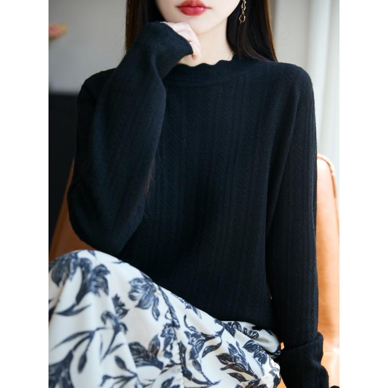 

Кашемировый свитер с кружевом и органзой на шее, женский, с волнистым краем, нежный вязаный свитер на осень и зиму XL чёрный