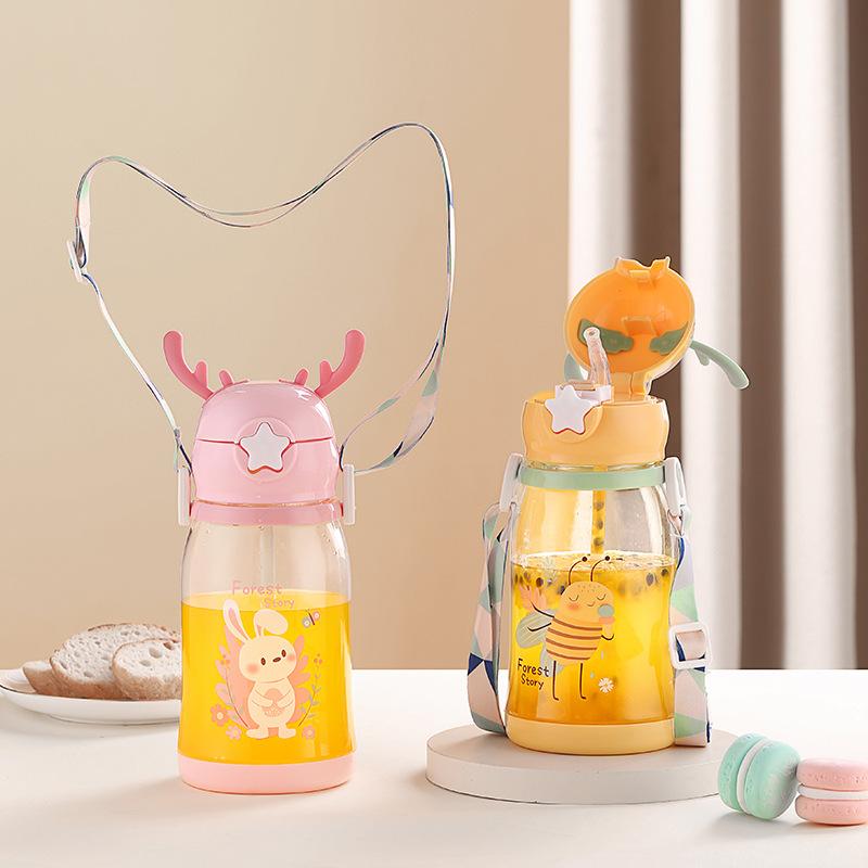 Kids Water Bottles With Straw Childrens Cup Leakproof Kids Water Sippy Cup Antler Creative Cartoon Baby Feeding Cups For Outdoor Use