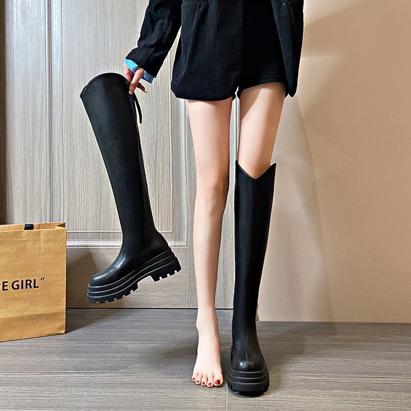 Over-knee elastic boots 2025 autumn new small man looks tall and thin thick heel knight boots tall boots