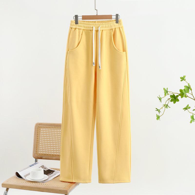 Women's Wide-Leg High Waist Winter Drape Sports Pants with Plush Velvet