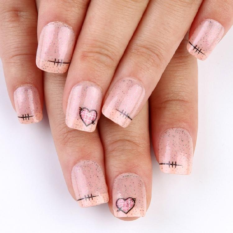 

24 Pcs French Tip Stick on Nail Valentines Day False Nail Short Press On Nail Glittering Artificial Nail for Party 1