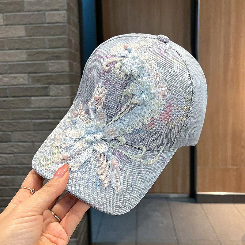 Sunscreen Hat Women's Summer Hat Sweet Flower Embroidery Women's Baseball Cap Summer Thin Sunshade Cap
