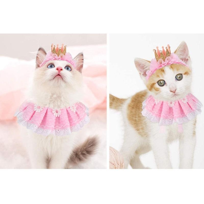 Birthday Pet Neckerchief Dog Cats Neck Wrap Birthday Costume Crown Studded Pompoms Dog Necktie
